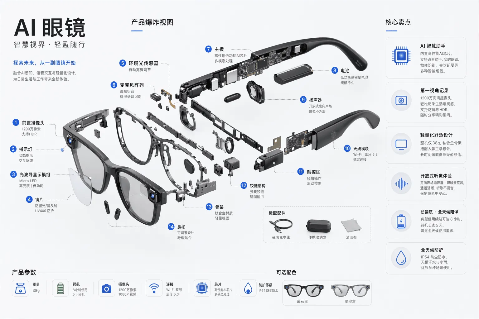 AI智能眼镜爆炸视图生成教程：用提示词展示产品核心卖点