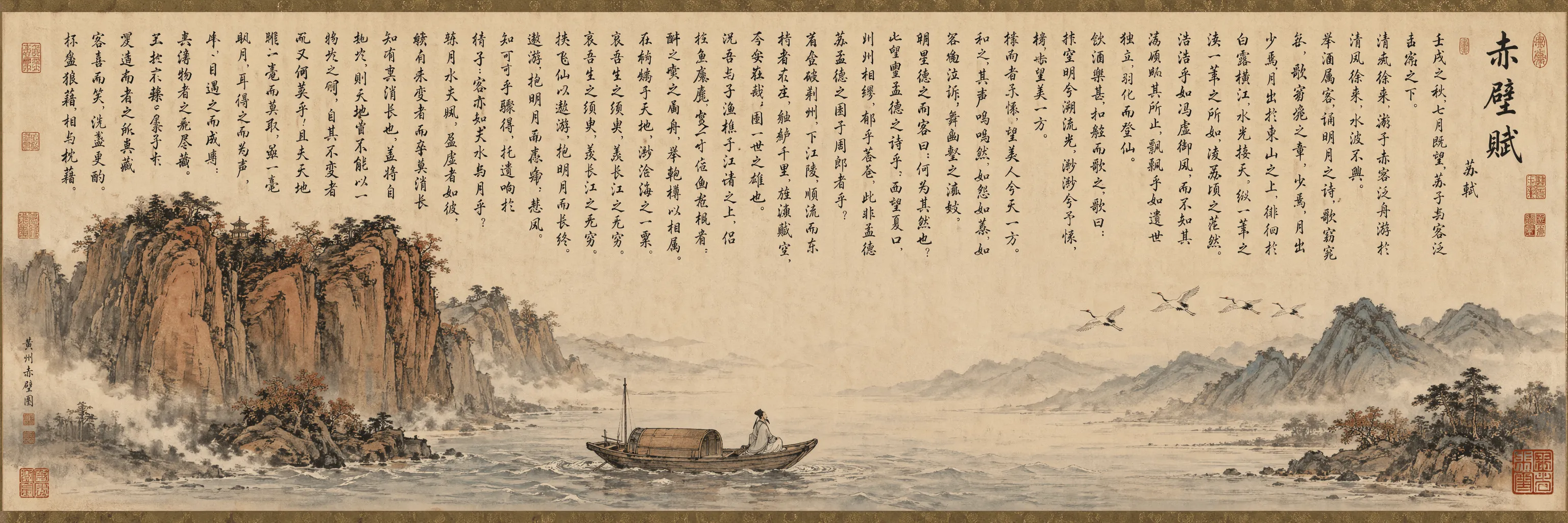如何用AI绘画工具生成《赤壁江山图》长卷：带《赤壁赋》全文的国风巨制
