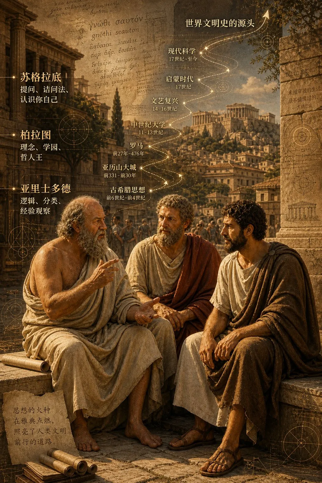 如何用AI图像生成工具复现古希腊哲学家的雅典论道场景