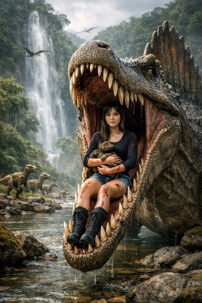 史诗级电影感AI绘画教程：少女与棘龙的奇幻丛林