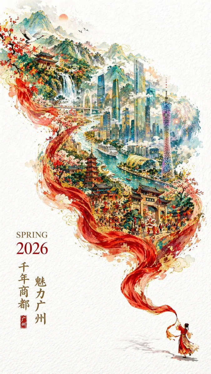 如何用AI生成一张优雅的2026年广州春节城市宣传海报