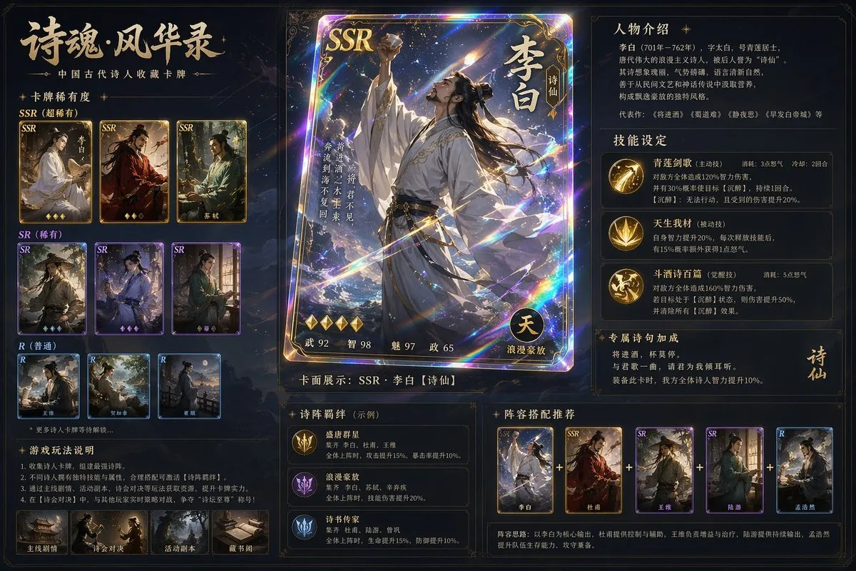 古代诗人典藏卡牌：SSR/SR/R分级AI设计全流程