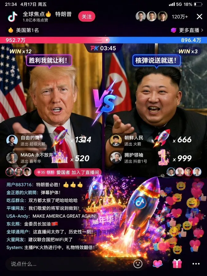 特朗普与金正恩抖音对决截图病毒式传播：AI生成爆款搞笑图片教程