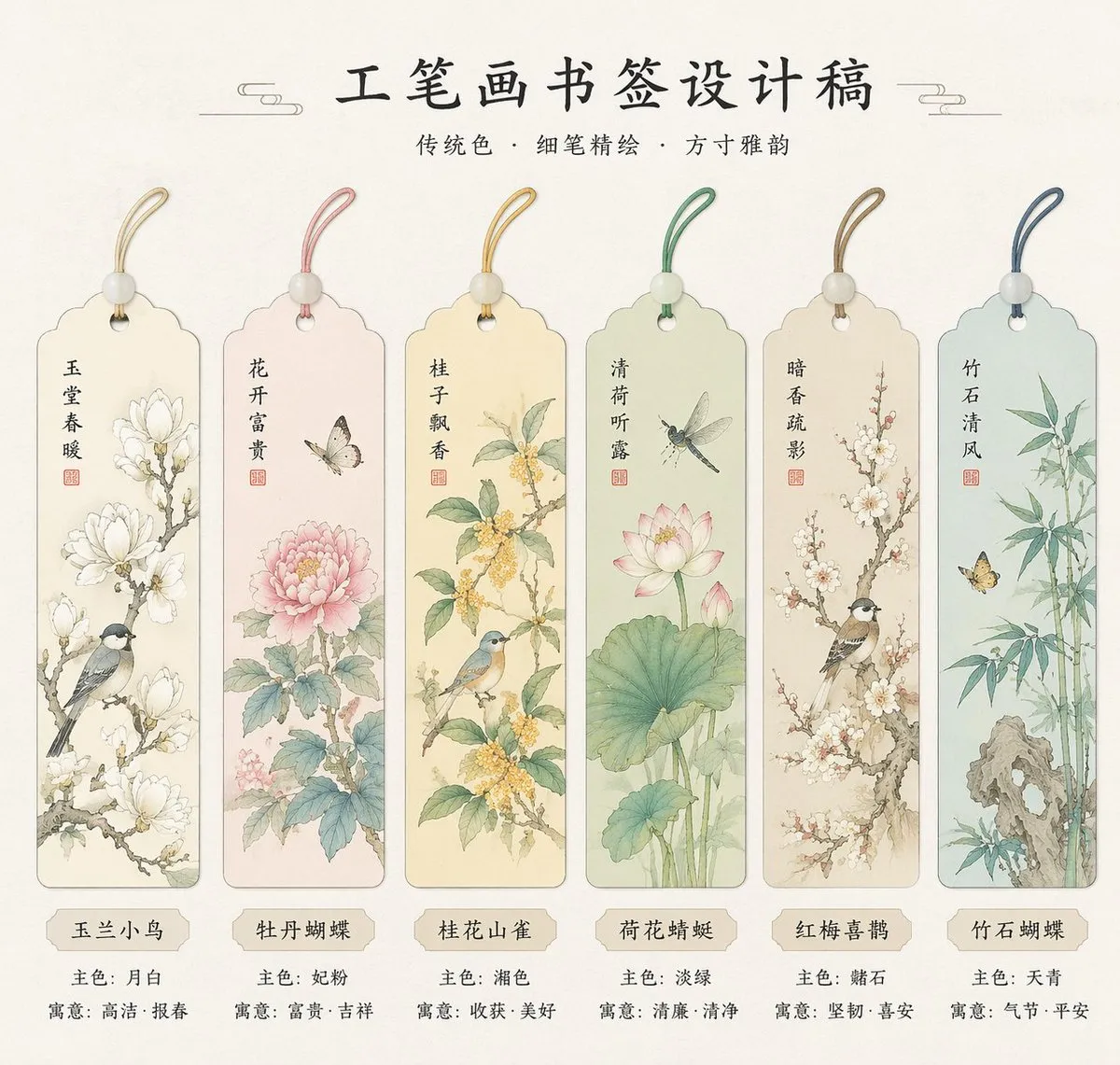 如何用AI生成精致的工笔画书签设计稿