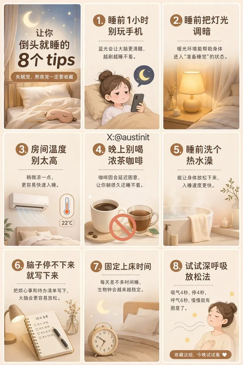 小红书爆款九宫格：AI生成治愈系睡眠小贴士信息图完整SOP