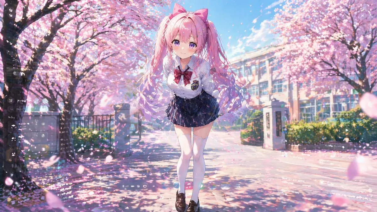 AI绘画教程：如何生成樱花树下的动漫美少女壁纸