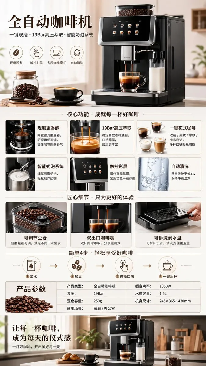 高端全自动咖啡机电商详情图AI生成教程