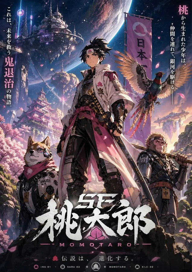 如何用AI生成科幻桃太郎动漫主视觉图：一张图讲述完整世界观