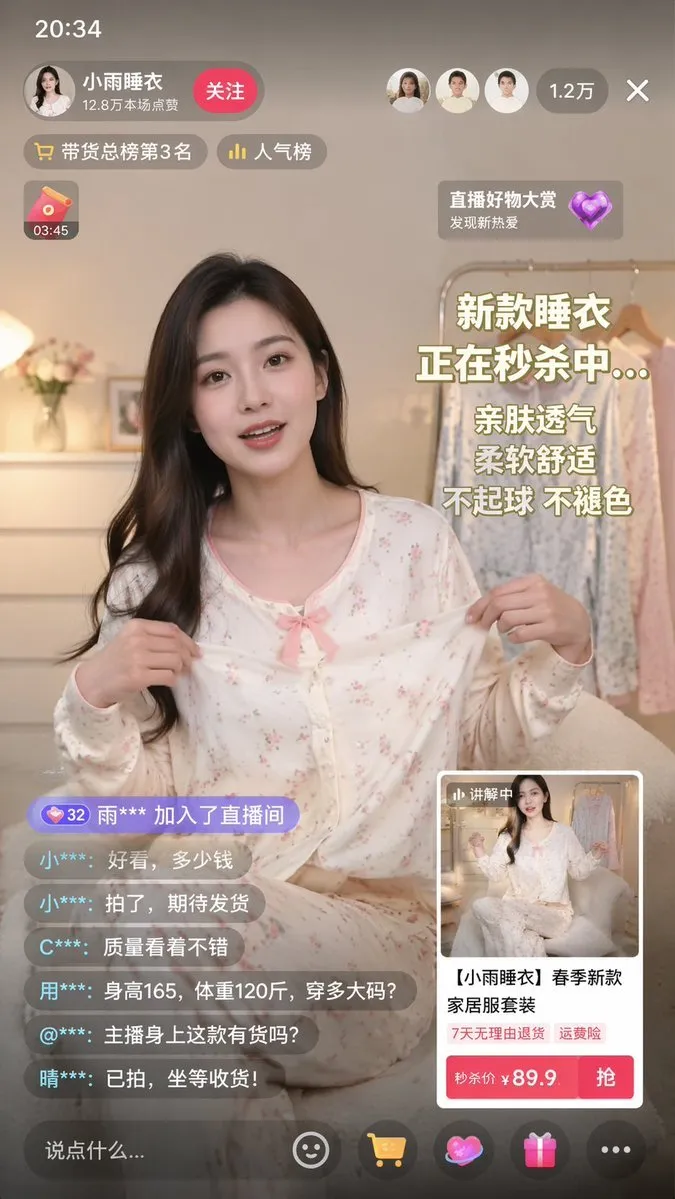 如何用AI生成温馨睡衣直播带货截图