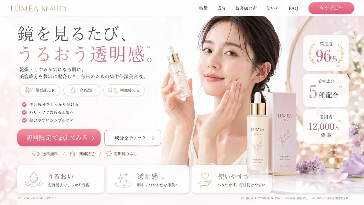 如何用AI生成Lumea Beauty品牌护肤登录页：清新女性化电商Hero设计SOP