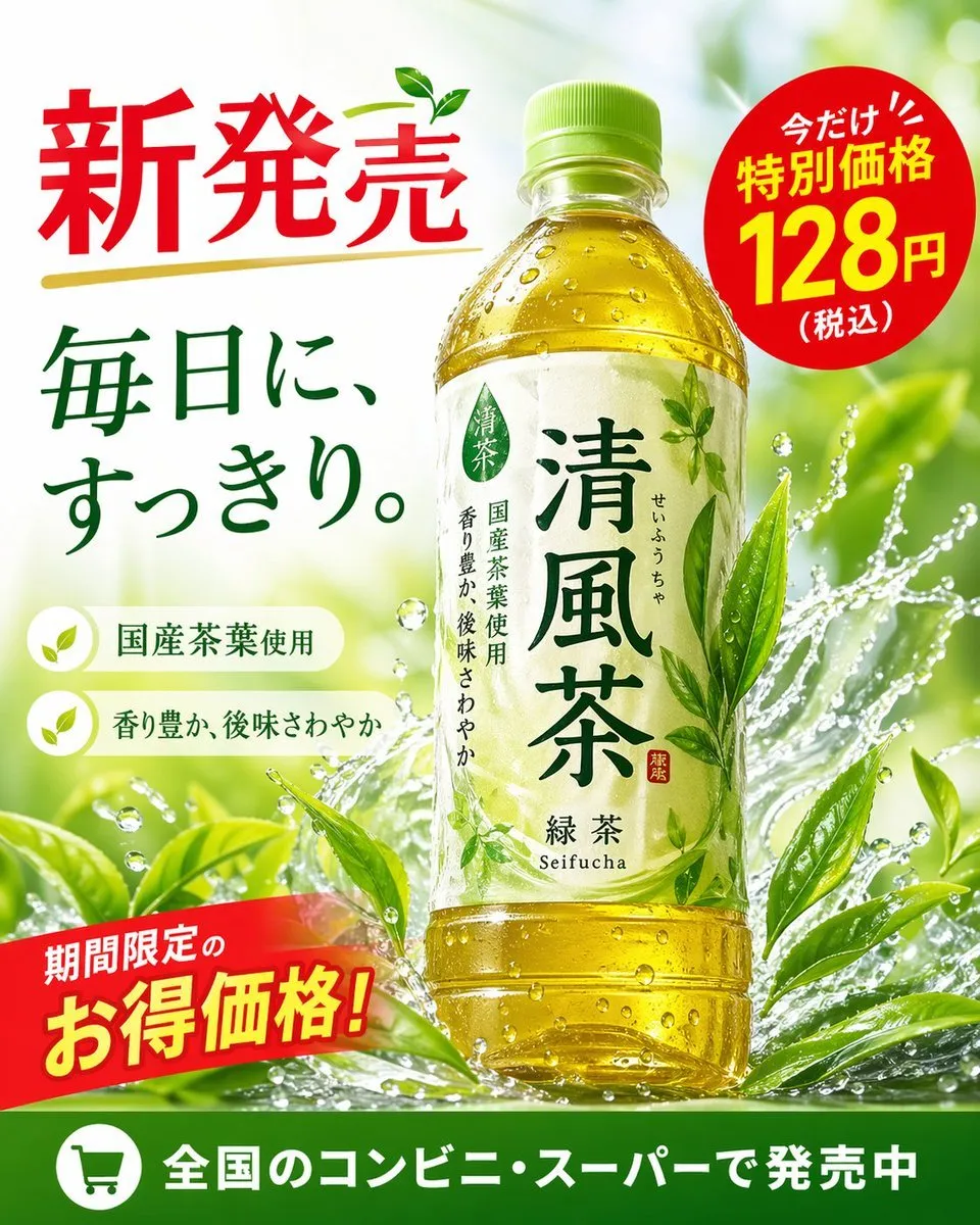 如何用AI生成日式绿茶饮料促销海报：清風茶广告设计SOP