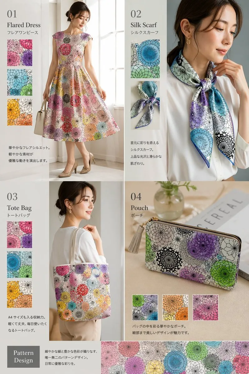 优雅花卉时尚系列目录：AI生成高级感产品陈列图