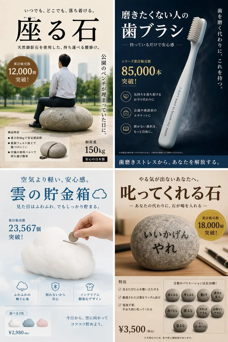 如何用AI生成讽刺性2×2产品广告戏仿网格