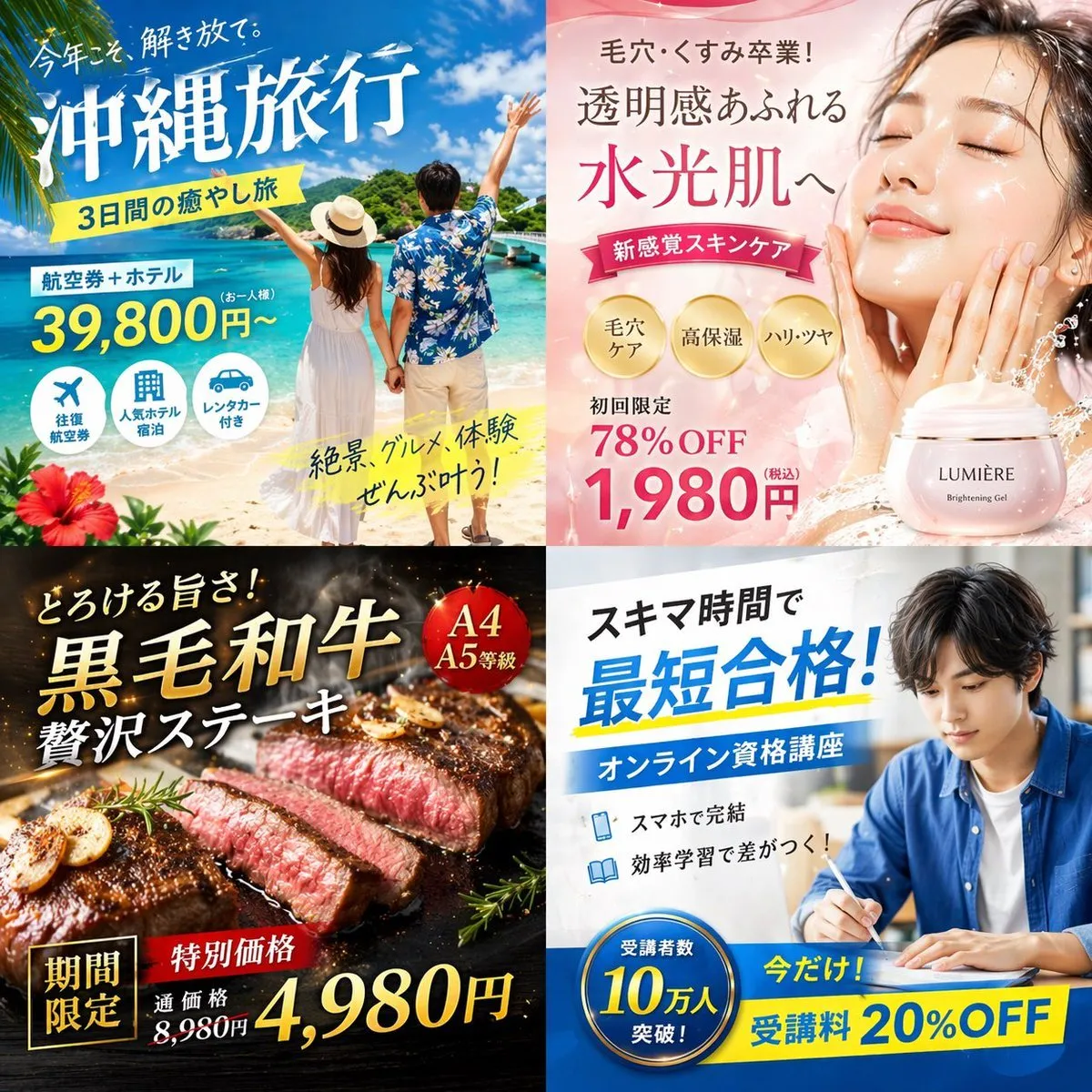 日本旅游美食数码广告网格：2×2四格海报生成SOP