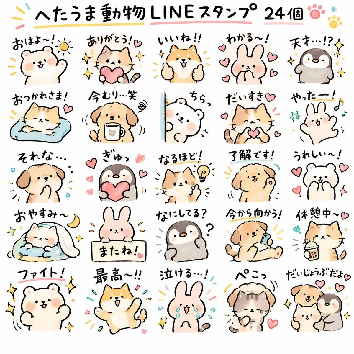 LINE可爱动物表情包AI生成教程：24款手绘风贴纸，瞄准日本Z世代爆款市场