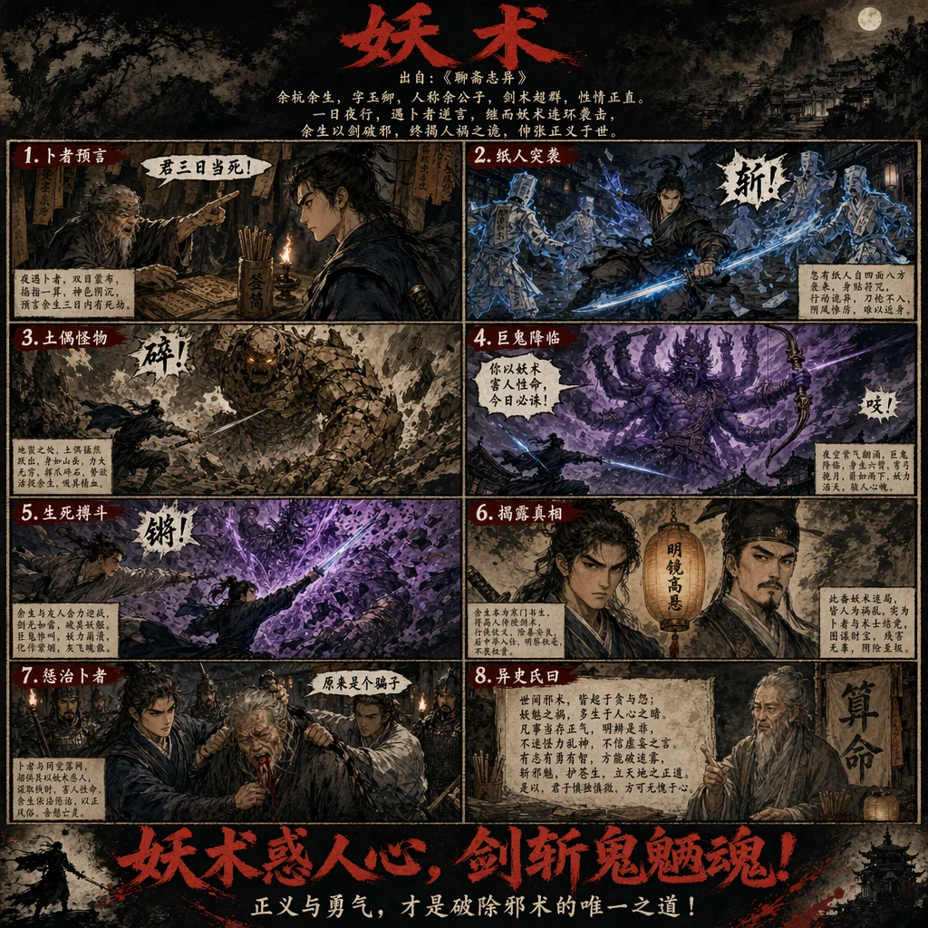 如何用AI生成经典中国鬼故事漫画：八格分镜水墨暗黑风教程