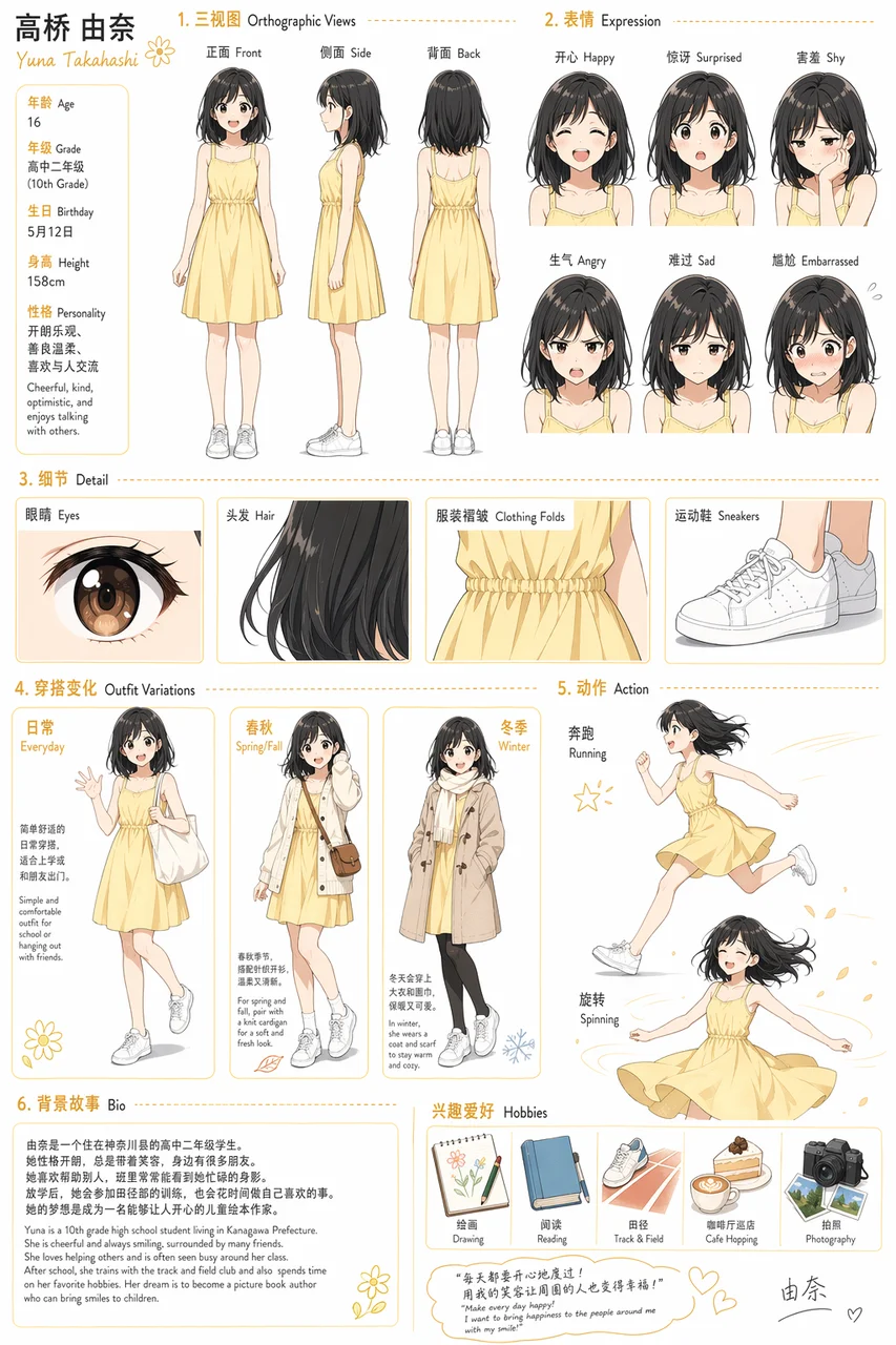 动漫角色设计参考图：从零打造专属二次元少女形象
