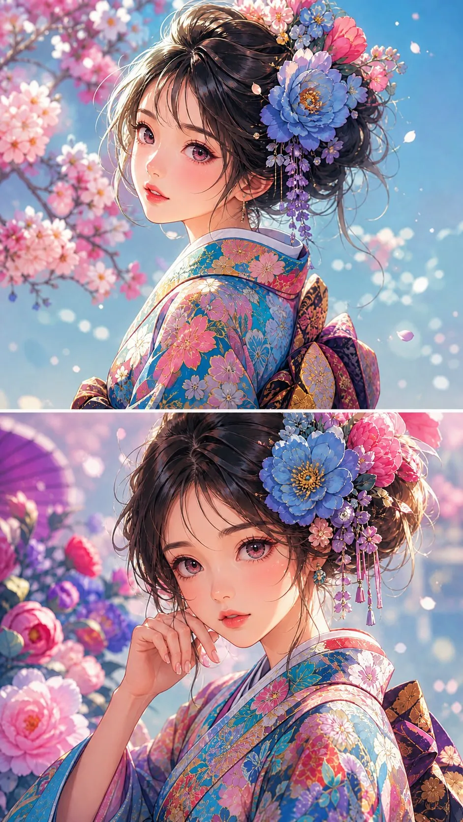 如何用AI绘制身着花卉和服的梦幻动漫少女：超详细SOP教程