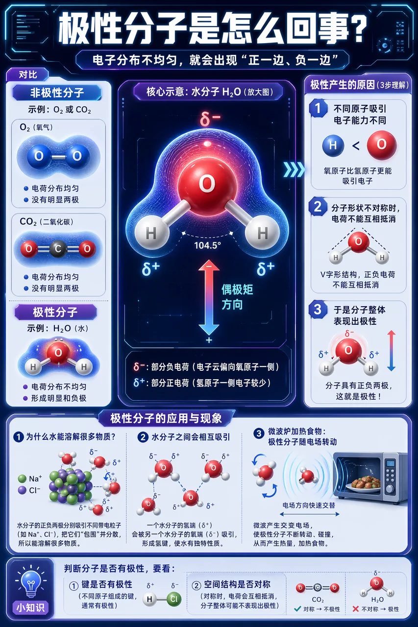 如何用AI生成一张未来科技风的中学极性与分子海报